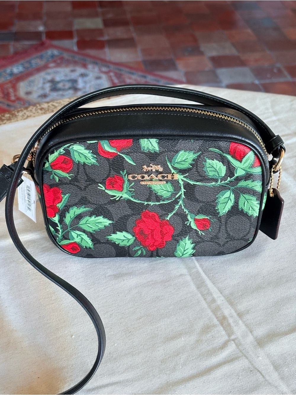 Coach Black Floral Rose Print Crossbody Bag